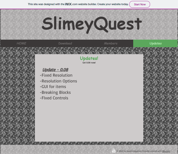 SlimeyQuest Website Screenshot