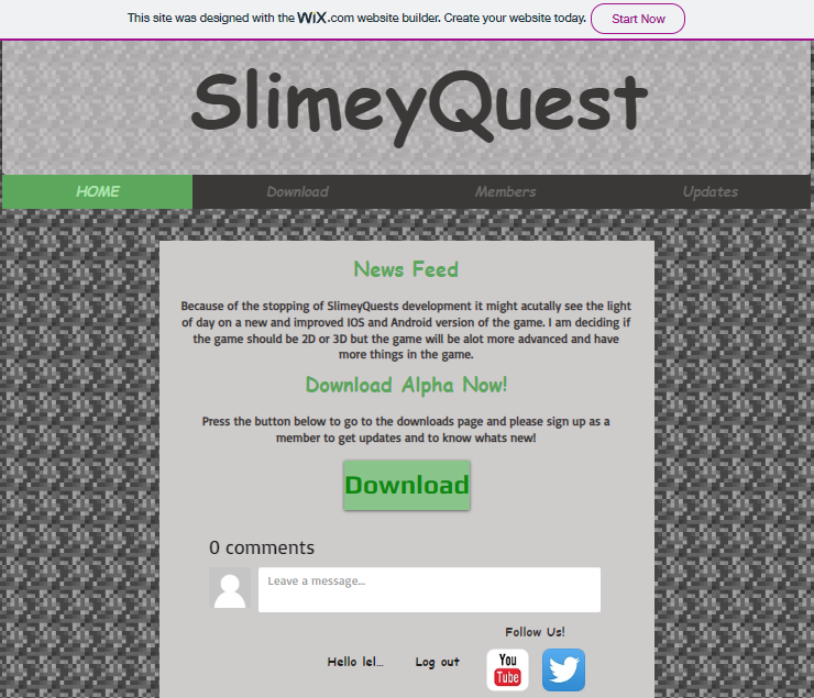 SlimeyQuest Website Screenshot
